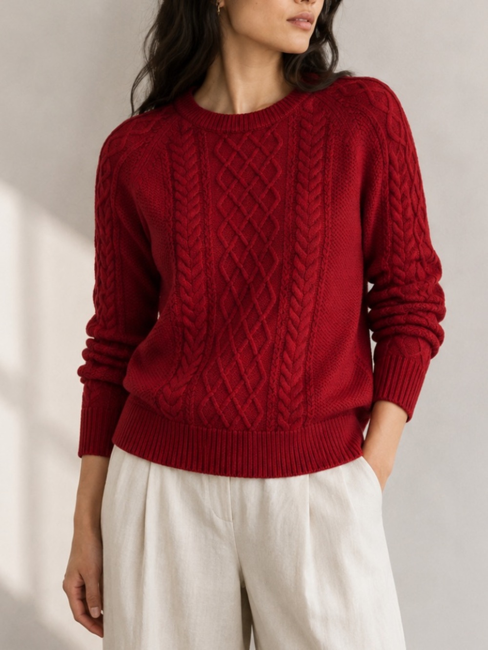 GAP Cable Knit Sweater Crewneck Organic Cotton Red Womens S